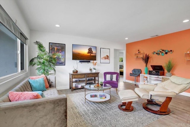 360 W Bon Air Dr, Palm Springs, CA 92262 - living area with wood finished floors, recessed lighting, and baseboards
