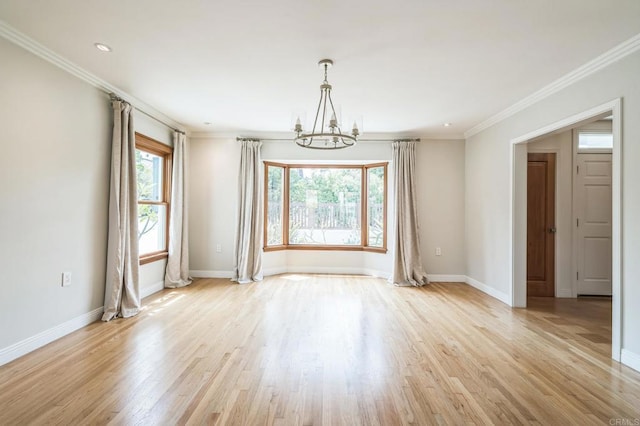 2675 Clove St, San Diego, CA 92106 - unfurnished room featuring a chandelier, light wood-style floors, ornamental molding, and recessed lighting