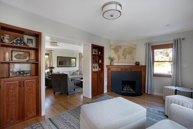 2675 Clove St, San Diego, CA 92106 - living room featuring a fireplace, light wood finished floors, and radiator heating unit