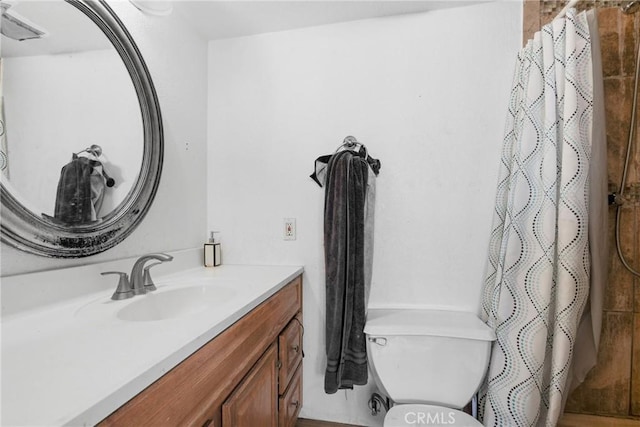 2017 Harvard Dr, Barstow, CA 92311 - bathroom featuring vanity, a shower with curtain, and toilet