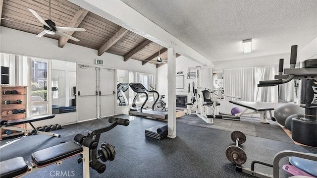 16879 Bluewater Ln Unit 25, Huntington Beach, CA 92649 - gym with ceiling fan and wood ceiling