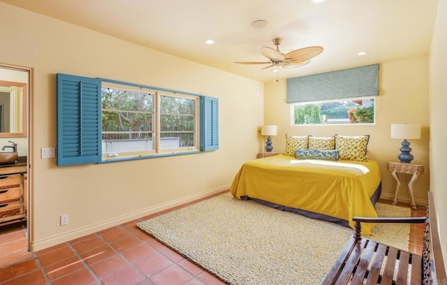 4843 La Jacaranda, Rancho Santa Fe, CA 92067 - bedroom featuring multiple windows, recessed lighting, tile patterned floors, and baseboards