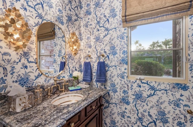 4843 La Jacaranda, Rancho Santa Fe, CA 92067 - bathroom with wallpapered walls and vanity