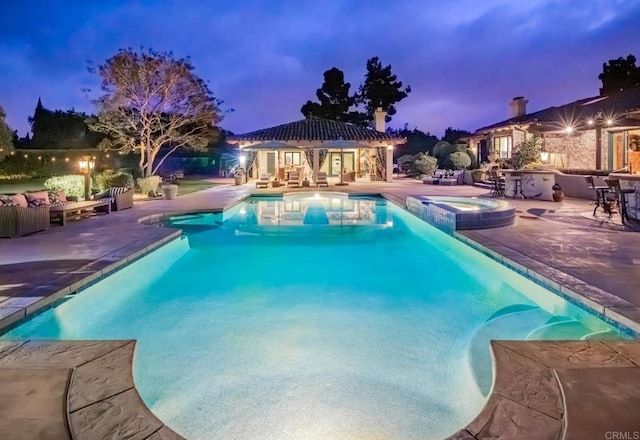 4843 La Jacaranda, Rancho Santa Fe, CA 92067 - view of swimming pool with a storage structure, a patio area, an outdoor structure, and a pool with connected hot tub