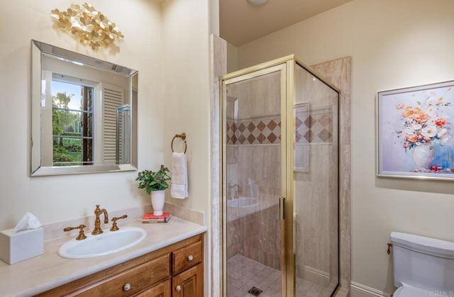 4843 La Jacaranda, Rancho Santa Fe, CA 92067 - bathroom featuring vanity, toilet, and a stall shower