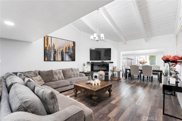 2011 W Katella Ave Unit 17, Anaheim, CA 92804 - living room featuring a chandelier, hardwood / wood-style floors, and wood ceiling