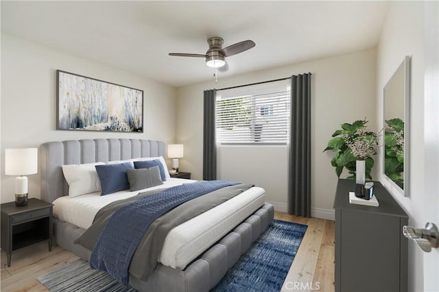 4071 Melrose Ave Unit 1, Los Angeles, CA 90029 - bedroom featuring light wood-style flooring and a ceiling fan