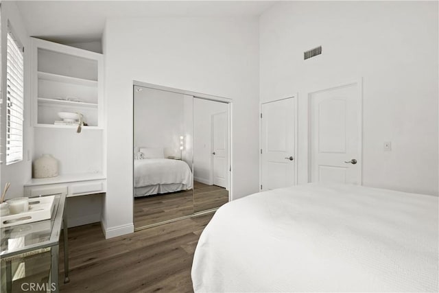 1202 Monte Sereno Dr, Thousand Oaks, CA 91360 - bedroom with wood finished floors, a closet, high vaulted ceiling, and baseboards