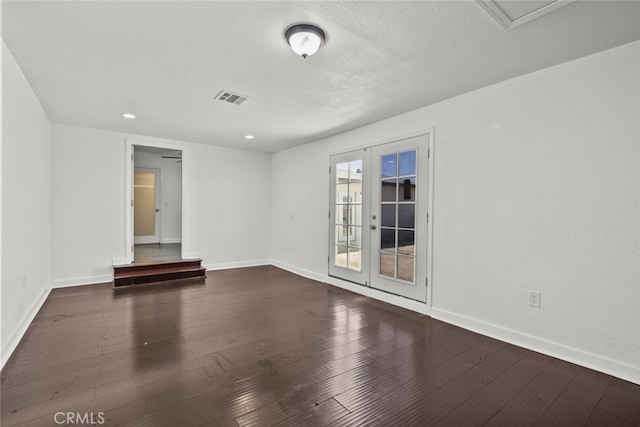 18531 E Palmdale Blvd, Palmdale, CA 93591 - unfurnished room with dark wood-style floors, french doors, baseboards, recessed lighting, and a textured ceiling