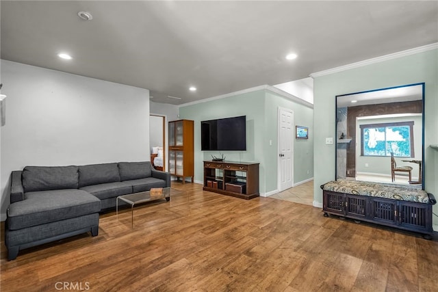 17508 Strathern St, Northridge, CA 91325 - living area with wood finished floors, ornamental molding, baseboards, and recessed lighting