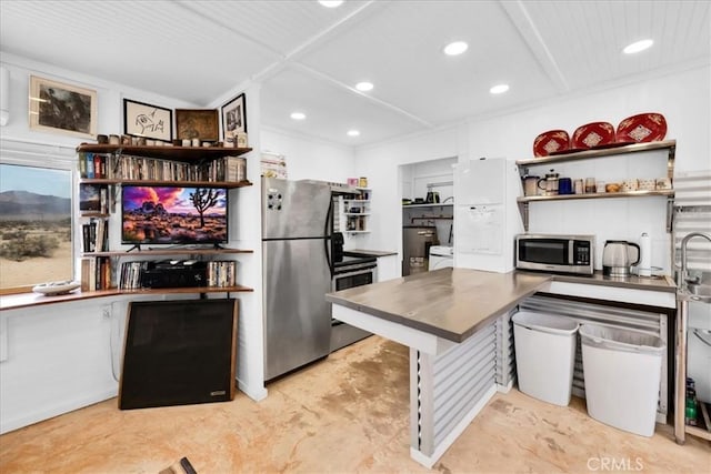 84951 Amboy Rd Unit 29, Palms, CA 92277 - kitchen with appliances with stainless steel finishes, open shelves, recessed lighting, concrete floors, and a sink