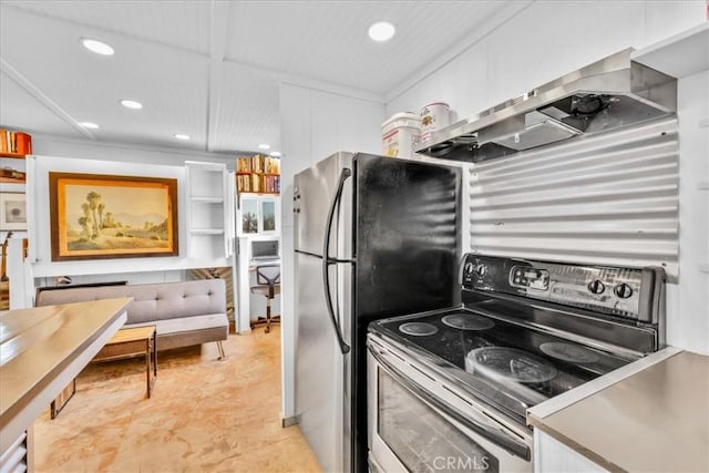 84951 Amboy Rd Unit 29, Palms, CA 92277 - kitchen featuring stainless steel appliances, recessed lighting, extractor fan, and finished concrete flooring