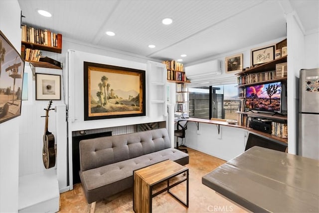84951 Amboy Rd Unit 29, Palms, CA 92277 - living room featuring a wall unit AC, recessed lighting, and concrete flooring