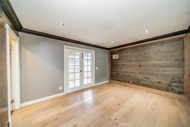 4496 Lyon Ave, Riverside, CA 92505 - unfurnished room with ornamental molding, french doors, hardwood / wood-style floors, baseboards, and recessed lighting