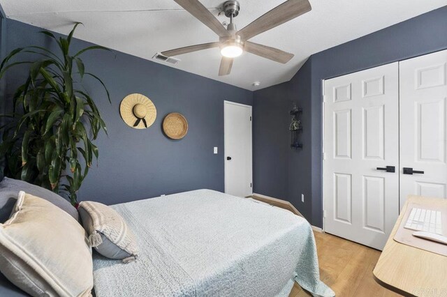 305 Cobblestone Pl, Santee, CA 92071 - bedroom with light wood-type flooring and ceiling fan