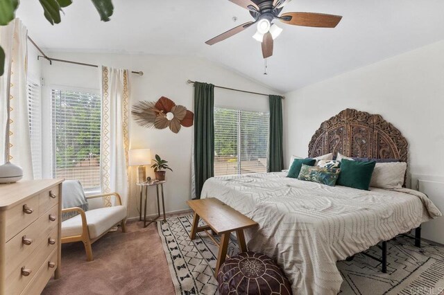 305 Cobblestone Pl, Santee, CA 92071 - bedroom featuring lofted ceiling, multiple windows, carpet, and ceiling fan
