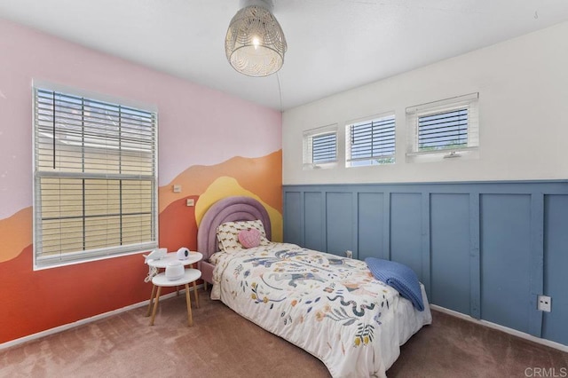 305 Cobblestone Pl, Santee, CA 92071 - carpeted bedroom with a wainscoted wall and a decorative wall