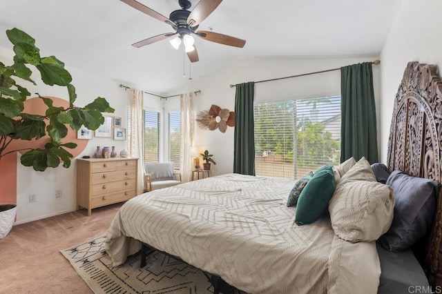 305 Cobblestone Pl, Santee, CA 92071 - bedroom featuring lofted ceiling, multiple windows, light carpet, and ceiling fan