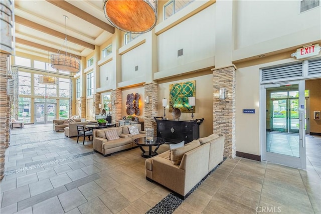 6611 Eucalyptus Ave, Chino, CA 91710 - building lobby with a towering ceiling and beam ceiling