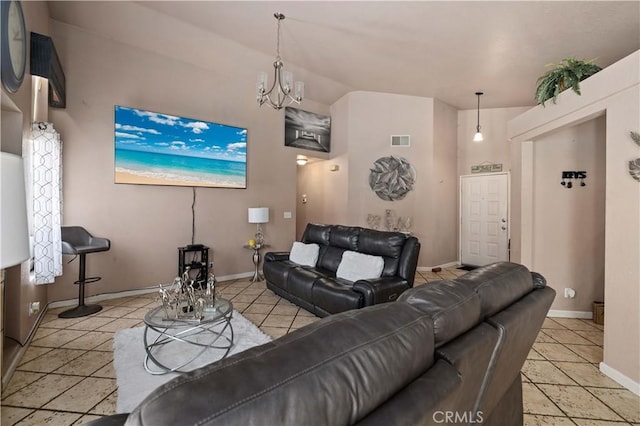 36903 Firethorn St, Palmdale, CA 93550 - living area with light tile patterned floors, baseboards, and a chandelier