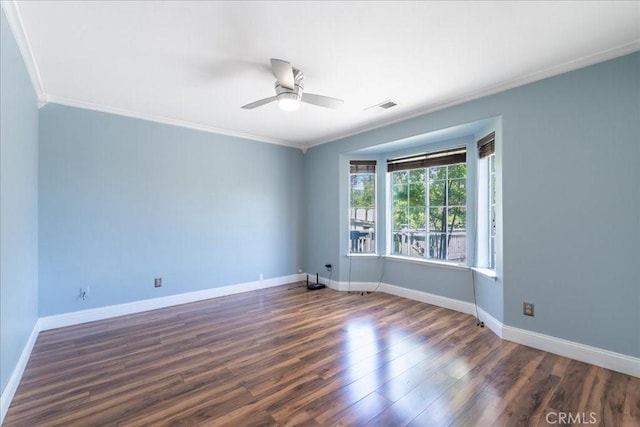 54326 Wildwood Springs Trl, North Fork, CA 93643 - unfurnished room with ornamental molding, ceiling fan, wood finished floors, and baseboards