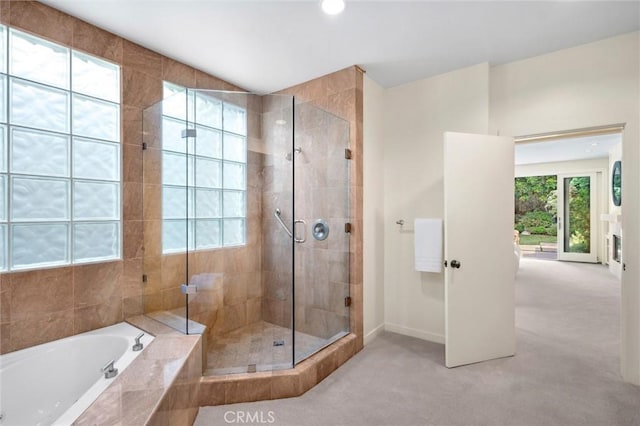 6 Rue Marseilles, Newport Beach, CA 92660 - bathroom with a bath, a stall shower, baseboards, and recessed lighting