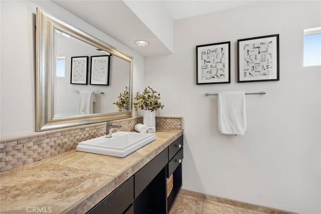 6 Rue Marseilles, Newport Beach, CA 92660 - bathroom featuring tasteful backsplash, vanity, and baseboards