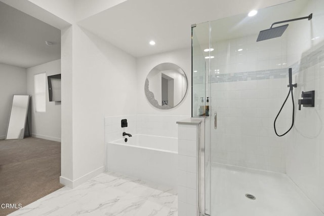2850 Wagon Wheel Rd Unit 302, Oxnard, CA 93036 - bathroom featuring a stall shower, baseboards, recessed lighting, and a garden tub
