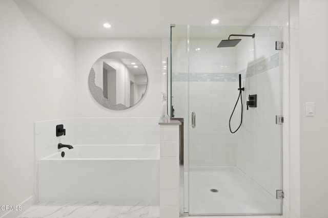2850 Wagon Wheel Rd Unit 302, Oxnard, CA 93036 - bathroom with a shower stall, marble finish flooring, recessed lighting, and a garden tub