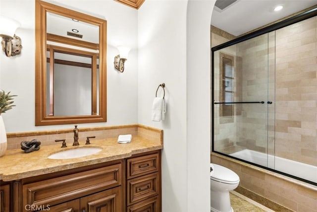 97 Canyon Crk, Irvine, CA 92603 - bathroom featuring tiled shower / bath combo, vanity, toilet, and recessed lighting