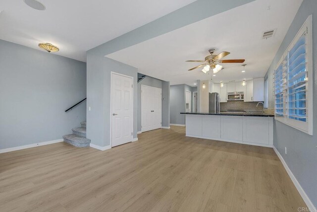 644 Grant St, Oceanside, CA 92054 - unfurnished living room featuring light wood-style flooring, stairway, and a ceiling fan