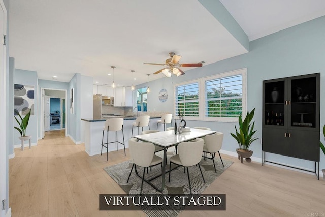 644 Grant St, Oceanside, CA 92054 - dining area with light wood-style floors and ceiling fan