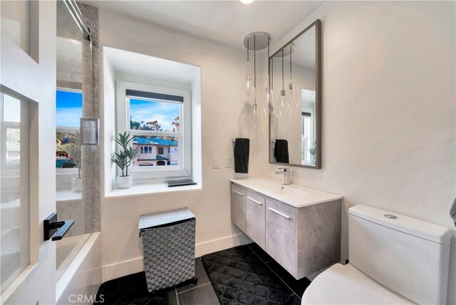 30402 Marbella, San Juan Capistrano, CA 92675 - bathroom with vanity, tile patterned flooring, a tub to relax in, and a shower