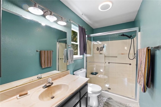 14650 Harding St, Hesperia, CA 92345 - bathroom featuring toilet, a shower stall, and vanity