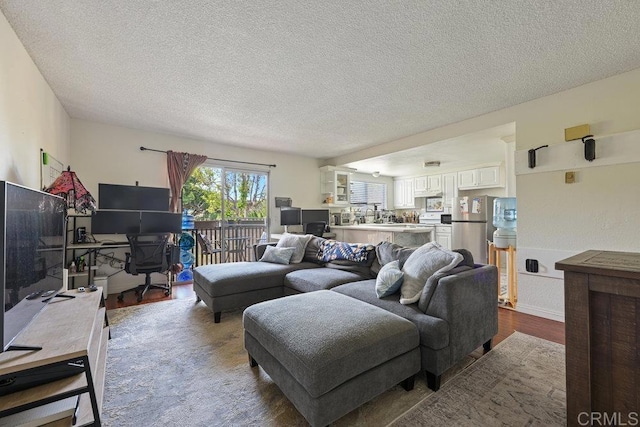 155 Rosebay Dr Unit 42, Encinitas, CA 92024 - living area with dark wood-style flooring and a textured ceiling