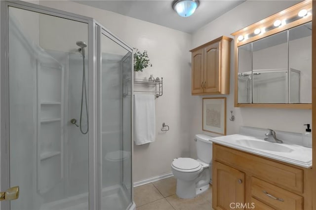 7860 La Fiesta Dr, Buena Park, CA 90620 - full bathroom featuring a shower stall, vanity, tile patterned floors, toilet, and baseboards