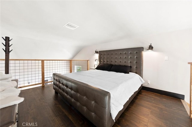 64952 Twentynine Palms Hwy, Joshua Tree, CA 92252 - bedroom featuring lofted ceiling, dark wood-type flooring, and baseboards
