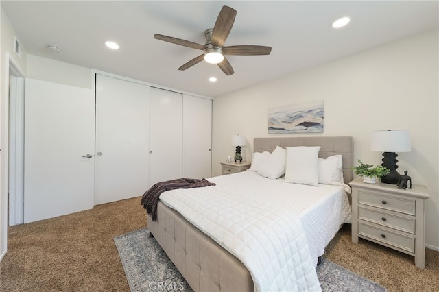 1634 Iowa St Unit B, Costa Mesa, CA 92626 - carpeted bedroom with a closet, recessed lighting, and a ceiling fan