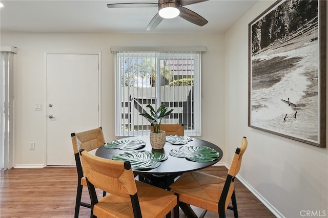 1634 Iowa St Unit B, Costa Mesa, CA 92626 - dining room with baseboards, wood finished floors, and ceiling fan