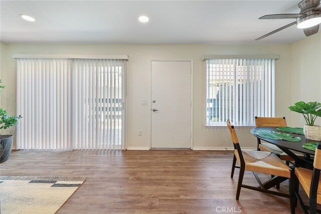 1634 Iowa St Unit B, Costa Mesa, CA 92626 - foyer entrance featuring healthy amount of natural light, ceiling fan, wood finished floors, recessed lighting, and baseboards