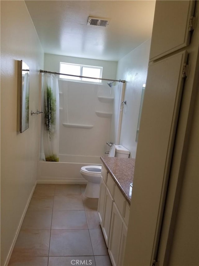 29039 Eveningside Dr, Castaic, CA 91384 - full bathroom with shower / bath combo with shower curtain, tile patterned flooring, toilet, vanity, and baseboards