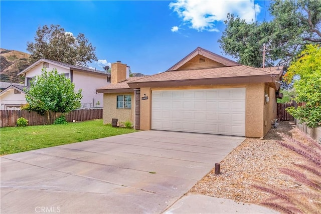 29039 Eveningside Dr, Castaic, CA 91384 - single story home featuring stucco siding, a chimney, driveway, and a garage