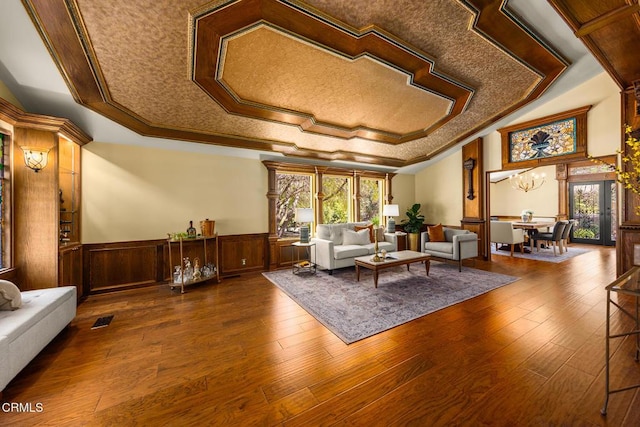 10484 Creek Rd, Oak View, CA 93022 - living area with wainscoting, hardwood / wood-style floors, and crown molding