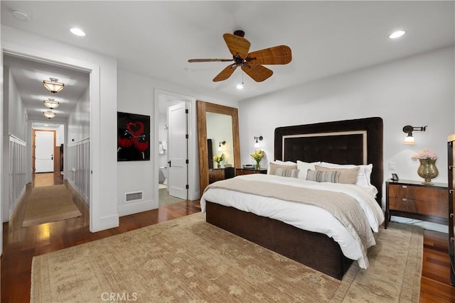 624 6th St, Manhattan Beach, CA 90266 - bedroom with wood finished floors, recessed lighting, ensuite bathroom, and a ceiling fan