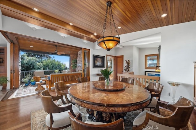 624 6th St, Manhattan Beach, CA 90266 - dining area featuring wood finished floors, plenty of natural light, recessed lighting, and wood ceiling