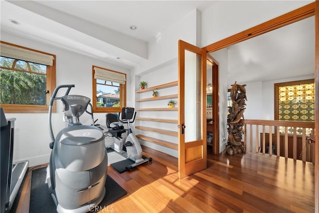 624 6th St, Manhattan Beach, CA 90266 - workout room with wood finished floors and recessed lighting