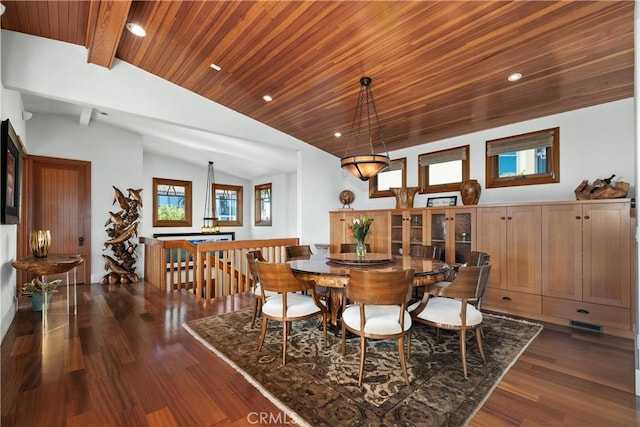 624 6th St, Manhattan Beach, CA 90266 - dining space featuring dark wood finished floors, wooden ceiling, and recessed lighting