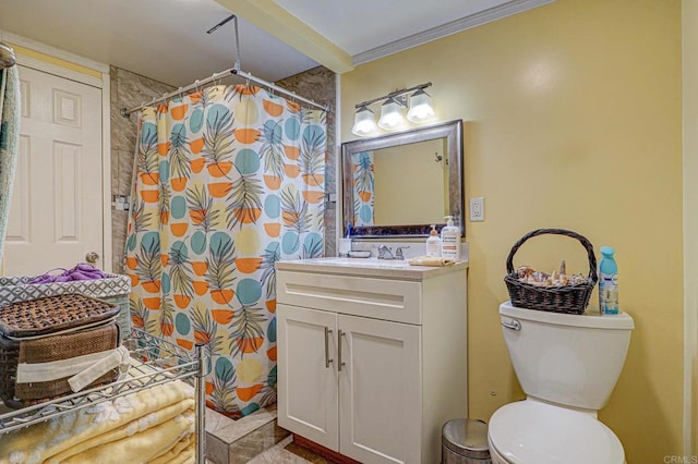 123 N Hayden Dr, Escondido, CA 92027 - bathroom featuring vanity, a shower with shower curtain, and crown molding
