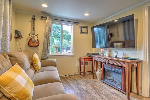 123 N Hayden Dr, Escondido, CA 92027 - living room with ornamental molding, wood finished floors, and recessed lighting