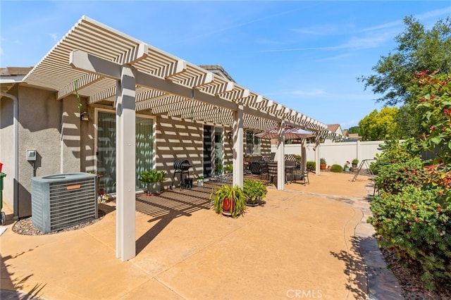 1538 Green Creek Trl, Beaumont, CA 92223 - view of patio featuring central AC, a pergola, and outdoor dining area